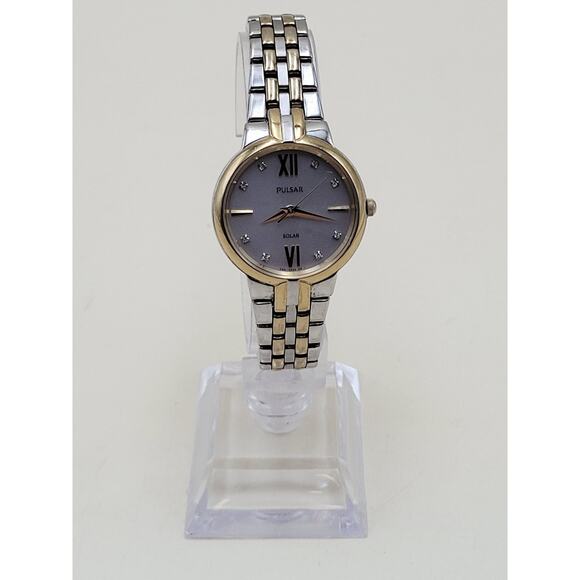 Pulsar Solar Womens Wristwatch Two Tone Silver Gold Stainless Steel AS01 672090 main image 16